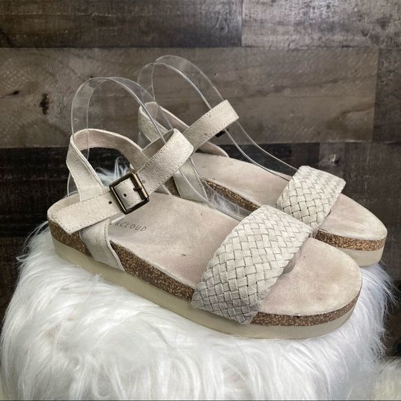 Muses and Cloud Beige Braided Ankle Strap Cork Accent Sandals - Picture 1 of 8
